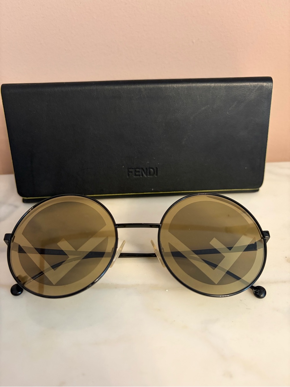 Fendi FF0343/S Round Metal Sunglasses with Brown F Logo Lenses